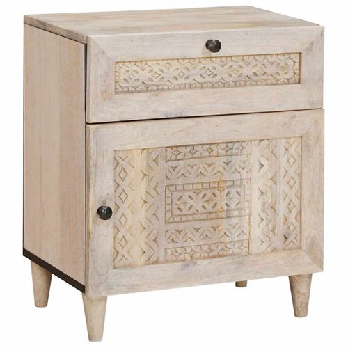 Cabinet De Chevet Beige 50 X 33 X 60 Cm Bois D'acacia Massif
