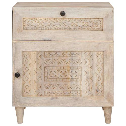 Cabinet De Chevet Beige 50 X 33 X 60 Cm Bois D'acacia Massif