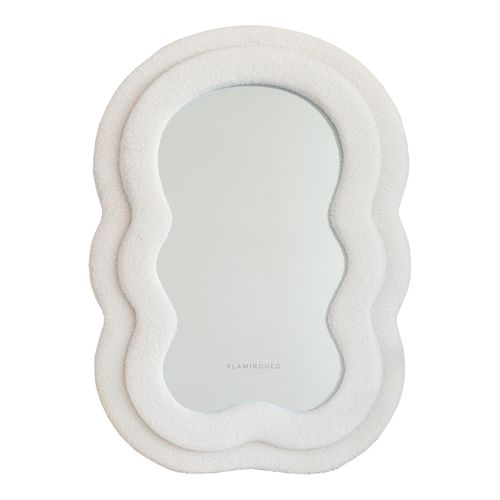 Petit Miroir Mural Asymétrique, Beige, Tissu Teddy, 70 X 50 X 4 Cm