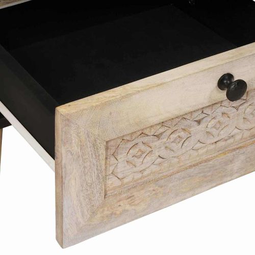 Cabinet De Chevet Beige 40 X 33 X 46 Cm Bois D'acacia Massif