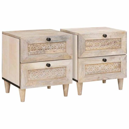 Cabinet De Chevet Avec Tiroir 2 Pièces Beige 40 X 33 X 46 Cm