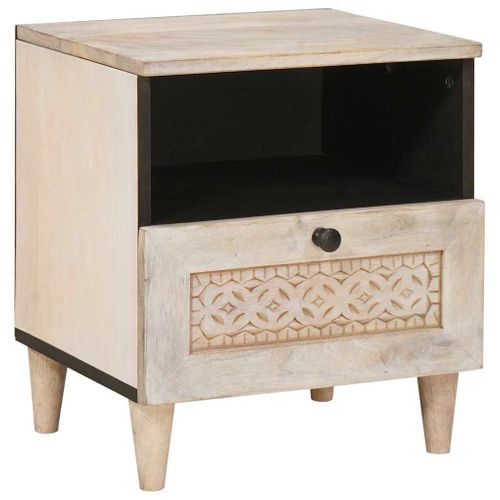 Cabinet De Chevet Beige 40 X 33 X 46 Cm Bois D'acacia Massif