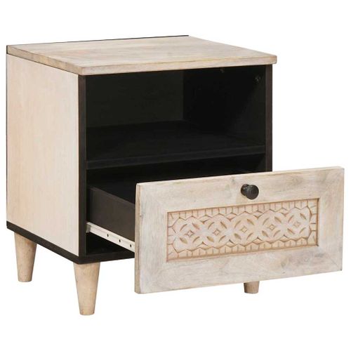 Cabinet De Chevet Beige 40 X 33 X 46 Cm Bois D'acacia Massif