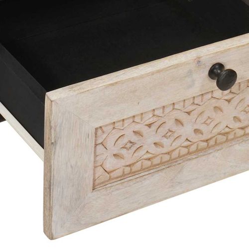 Cabinet De Chevet Beige 40 X 33 X 46 Cm Bois D'acacia Massif