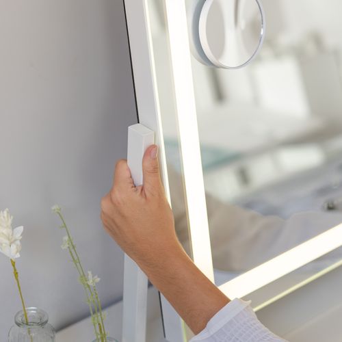 Miroir Lumineux, Bande LED, 3 Modes, Réglable, Blanc, Métal, 64 X 54,5 X 12 Cm