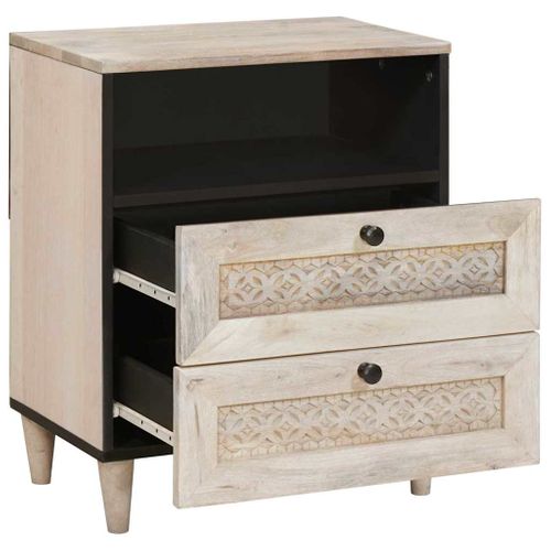 Cabinet De Chevet Beige 50 X 33 X 62 Cm Bois D'acacia Massif