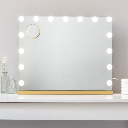 Miroir Maquillage Lumineux, 15 LED, 3 Modes, Doré, Métal, 58 X 48 X 12 Cm