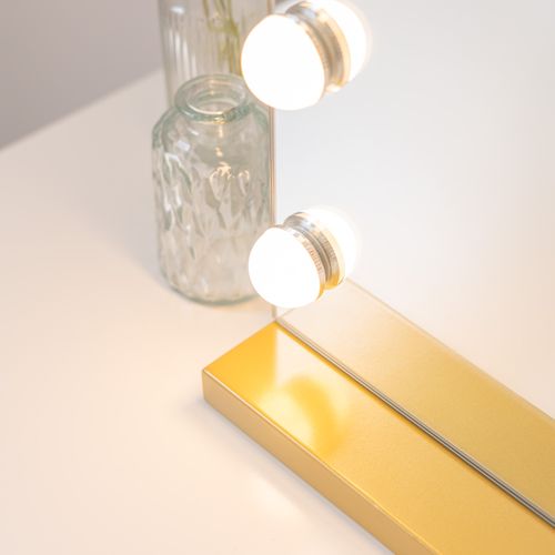 Miroir Maquillage Lumineux, 15 LED, 3 Modes, Doré, Métal, 58 X 48 X 12 Cm