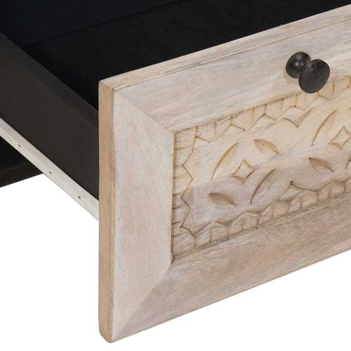 Cabinet De Chevet Beige 50 X 33 X 62 Cm Bois D'acacia Massif