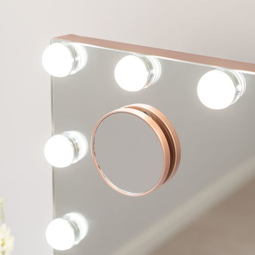 Miroir Maquillage Lumineux, 15 LED, 3 Modes, Or Rose, Métal, 58 X 48 X 12 Cm