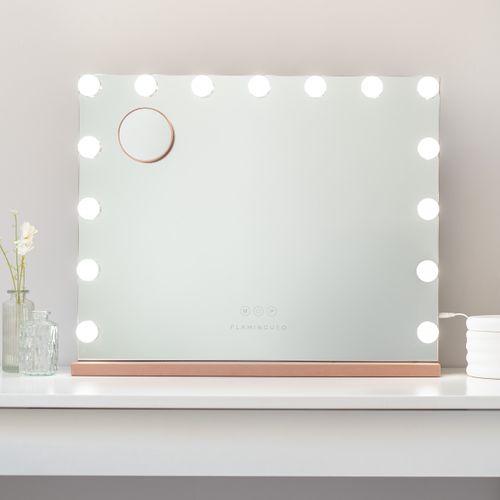 Miroir Maquillage Lumineux, 15 LED, 3 Modes, Or Rose, Métal, 58 X 48 X 12 Cm