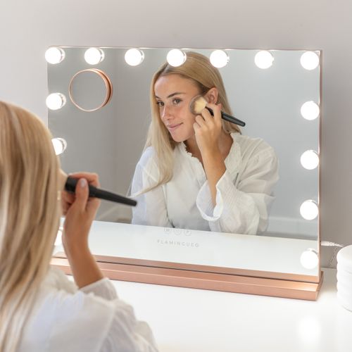 Miroir Maquillage Lumineux, 15 LED, 3 Modes, Or Rose, Métal, 58 X 48 X 12 Cm