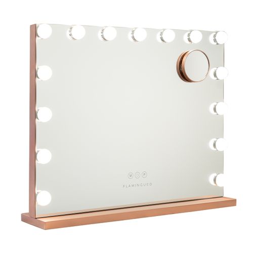 Miroir Maquillage Lumineux, 15 LED, 3 Modes, Or Rose, Métal, 58 X 48 X 12 Cm
