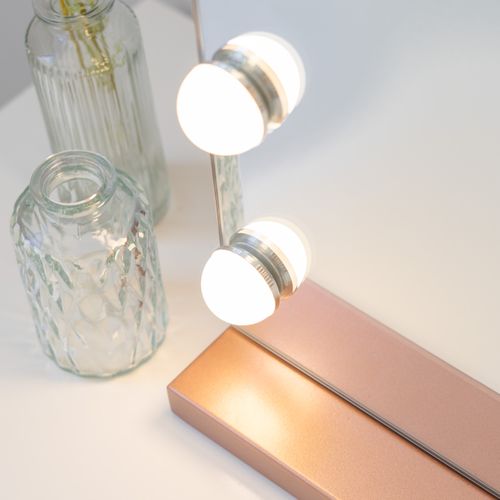 Miroir Maquillage Lumineux, 15 LED, 3 Modes, Or Rose, Métal, 58 X 48 X 12 Cm