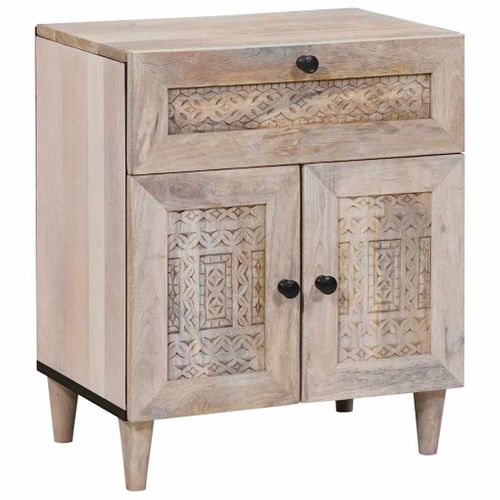 Cabinet De Chevet Beige 50 X 33 X 60 Cm Bois D'acacia Massif