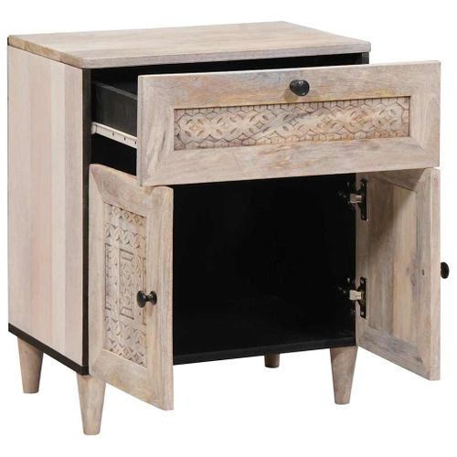 Cabinet De Chevet Beige 50 X 33 X 60 Cm Bois D'acacia Massif