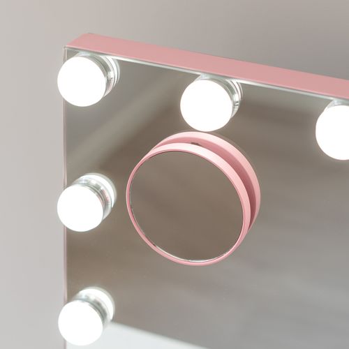Miroir Maquillage Lumineux, 15 LED, 3 Modes, Rose, Métal, 58 X 48 X 12 Cm