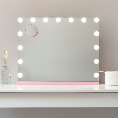 Miroir Maquillage Lumineux, 15 LED, 3 Modes, Rose, Métal, 58 X 48 X 12 Cm