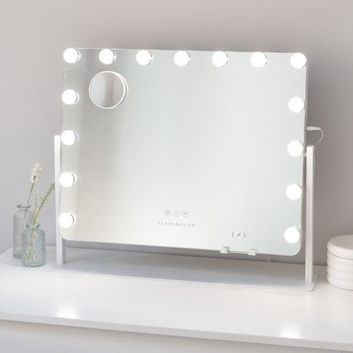 Miroir Lumineux, 15 LED, 3 Modes, Réglable, Coins Arrondis, Blanc, Métal, 64 X 54,5 X 12 Cm