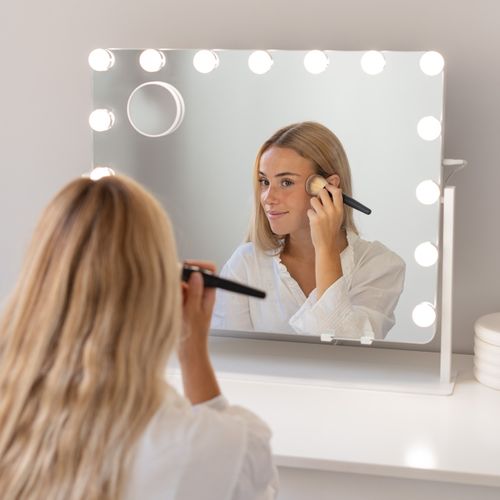 Miroir Lumineux, 15 LED, 3 Modes, Réglable, Coins Arrondis, Blanc, Métal, 64 X 54,5 X 12 Cm