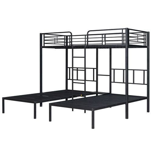 Cabane Enfants 90x200 Superposé Simple Triple Étagé, Avec Échelle, Protection Anti Chute, Noir