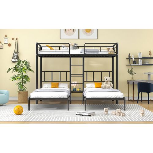 Cabane Enfants 90x200 Superposé Simple Triple Étagé, Avec Échelle, Protection Anti Chute, Noir