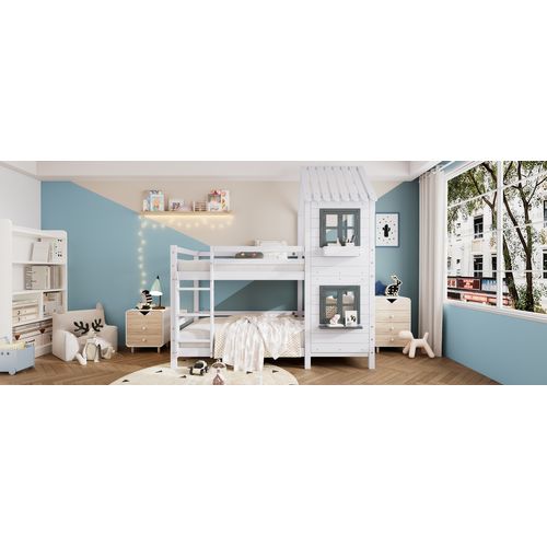 Lit Superposé 90 X 200 Cm - Protection Contre Les Chutes Et Échelle, Avec Sommier à Lattes, Blanc