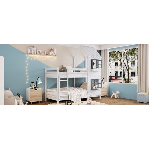 Lit Superposé 90 X 200 Cm - Protection Contre Les Chutes Et Échelle, Avec Sommier à Lattes, Blanc