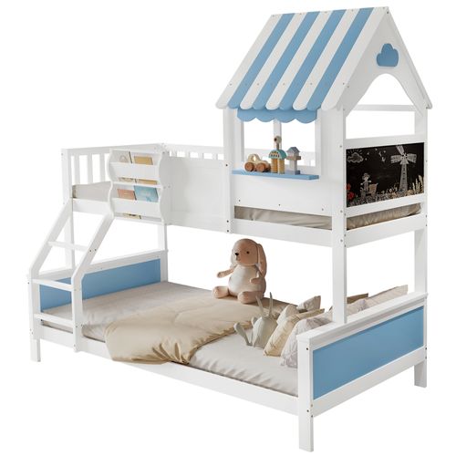 Lit Superposé Enfant Avec Espace De Rangement,tableau Graffiti, Échelle, 90/120 X 200 Cm, Blanc