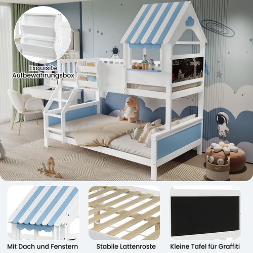 Lit Superposé Enfant Avec Espace De Rangement,tableau Graffiti, Échelle, 90/120 X 200 Cm, Blanc