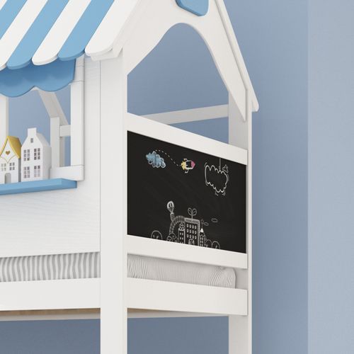 Lit Superposé Enfant Avec Espace De Rangement,tableau Graffiti, Échelle, 90/120 X 200 Cm, Blanc