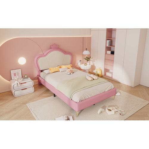 Lit Rembourré 90x200 Cm Avec Sommier à Lattes, Blanc Et Rose