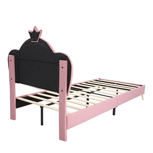 Lit Rembourré 90x200 Cm Avec Sommier à Lattes, Blanc Et Rose