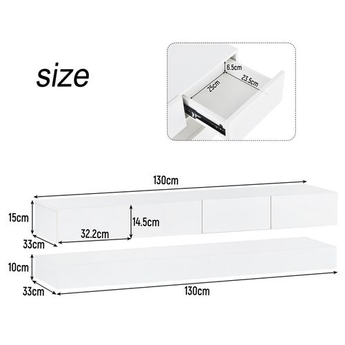 Meuble TV LED Avec Éclairage Rvb 16 Couleurs, 2 Armoires Et 4 Tiroirs, 130 X 33 X 15 Cm, Blanc