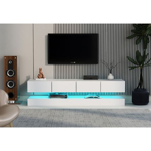 Meuble TV LED Avec Éclairage Rvb 16 Couleurs, 2 Armoires Et 4 Tiroirs, 130 X 33 X 15 Cm, Blanc