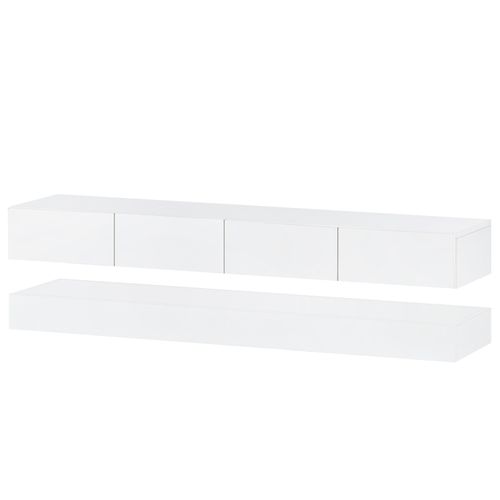 Meuble TV LED Avec Éclairage Rvb 16 Couleurs, 2 Armoires Et 4 Tiroirs, 130 X 33 X 15 Cm, Blanc