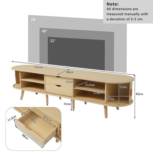 Meuble TV De Salon En MDF Avec 2 Tiroirs, Bois