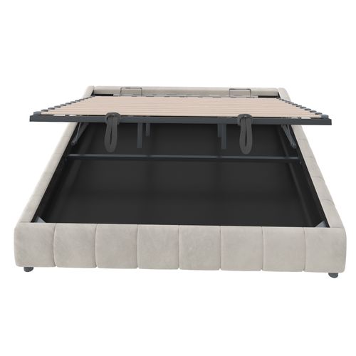 Lit Capitonné, 180 X 200 Cm, Avec Espace De Rangement, Avec LED, Lit Double Sans Tête De Lit, Beige