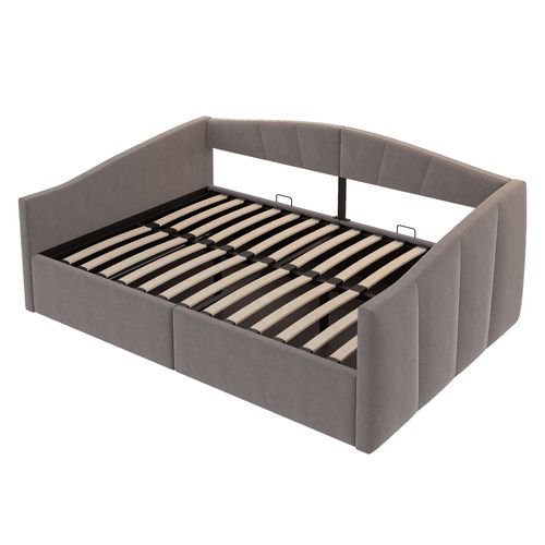 Lit Double 140x200 Cm Avec Rangement Hydraulique, Canapé Lit Avec Sommier à Lattes, Gris Clair