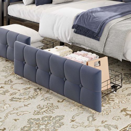 Lit Enfant 90x200 Cm Avec Tiroirs De Rangement, Avec LED Et Ports USB/usb-c, Gris Foncé