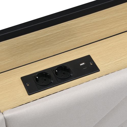 Lit Gigogne 90x200cm Avec Éclairage LED, Prise De Charge Et 2 Tiroirs Rangements, Beige