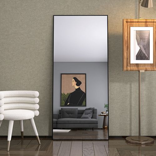 Grand Miroir Mural 180 X 80 Cm, Avec Cadre En Aluminium, Noir