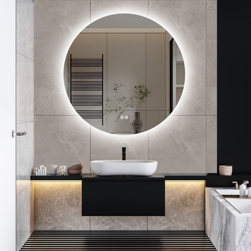 Miroir De Salle De Bain, Rond, 80 X 80 Cm, Avec LED, Interrupteur Tactile, Anti-buée