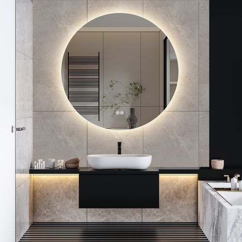 Miroir De Salle De Bain, Rond, 80 X 80 Cm, Avec LED, Interrupteur Tactile, Anti-buée