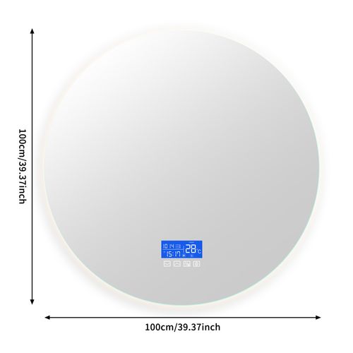 Miroir LED Salle De Bains Rond 100x100 Cm, Miroir Salle De Bain Avec Affichage De La Température