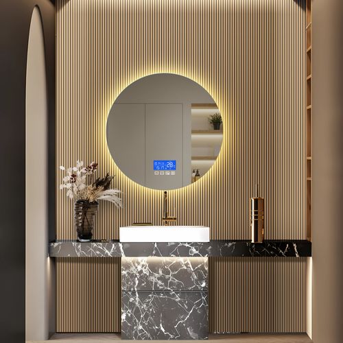 Miroir LED Salle De Bains Rond 100x100 Cm, Miroir Salle De Bain Avec Affichage De La Température
