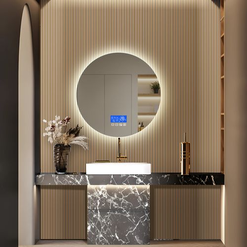 Miroir LED Salle De Bains Rond 100x100 Cm, Miroir Salle De Bain Avec Affichage De La Température
