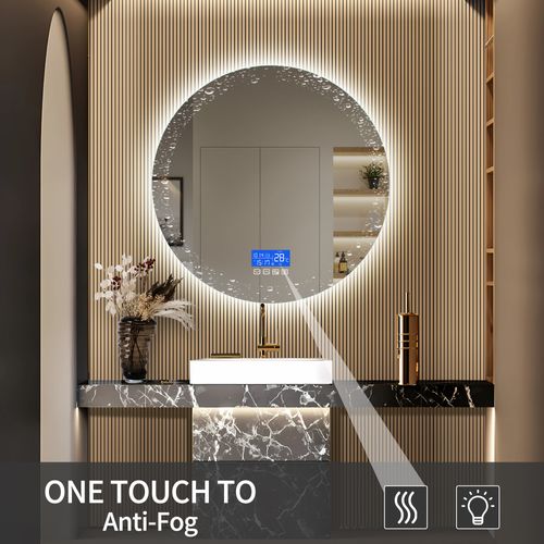 Miroir LED Salle De Bains Rond 100x100 Cm, Miroir Salle De Bain Avec Affichage De La Température