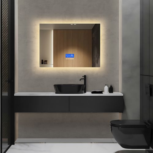 Miroir De Salle De Bain LED 60 X 100 Cm Mural Réglable Luminosité Et Température Anti-buée