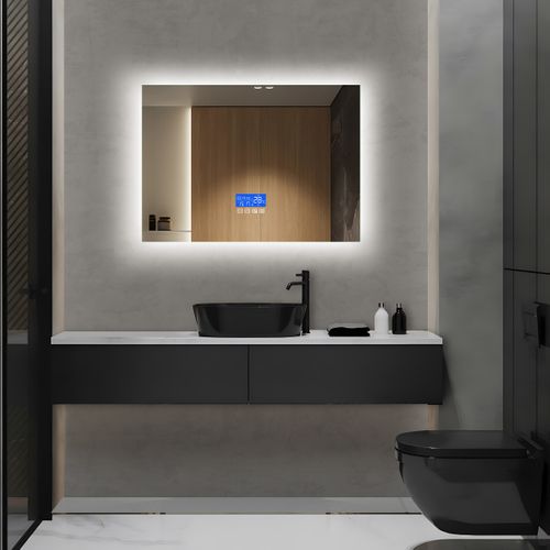 Miroir De Salle De Bain LED 60 X 100 Cm Mural Réglable Luminosité Et Température Anti-buée